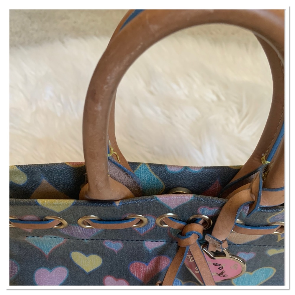 Dooney & Bourke Vintage Y2K Tiny Tassel Scribble Hearts Tote Multicolor - Picture 9 of 12